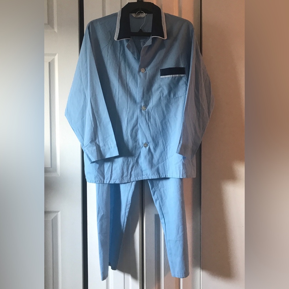 Vtg Montgomery Ward 90s Men’s 2 Pc Pajama Set Blues Sz XL 50/50 Broadcloth